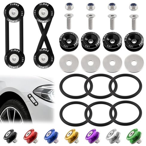 المصد السريع إصدار CNC BILLET CLIPS KIT (4 علامات تبويب سرعان ما سبائك الألومنيوم مع 6 NBR O حلقات O) مع غسالة من الفولاذ المقاوم للصدأ ومسامير M6 ، متوافقة مع المصد الخلفي الأمامي للسيارة (أسود) in Saudi Arabia