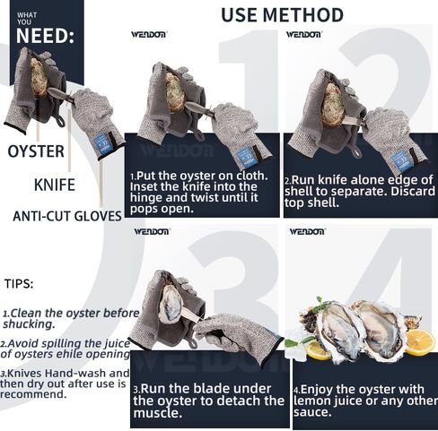 Oyster Knife Shucker Set Oyster Shucking Knife and Gloves Cut Resistant Level 5 Protection Seafood Opener Kit Tools Gift(2knifes+2Glove+1Cloth) in Saudi Arabia
