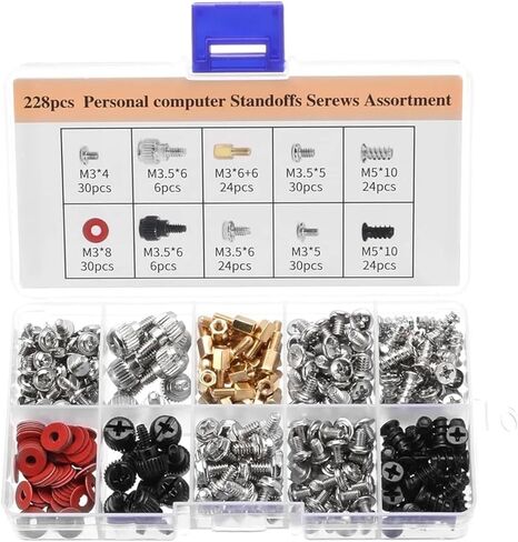 228 Pcs PC Computer Screws Standoffs Set Kit, for Hard Drive Case Motherboard Fan Power Graphics in Kuwait