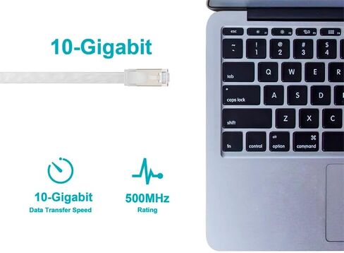 كابل تصحيح Monoprice Cat6A Ethernet - حذاء مسطح نحيف U/FTP 30AWG مصبوب 20 قدم أبيض in Kuwait