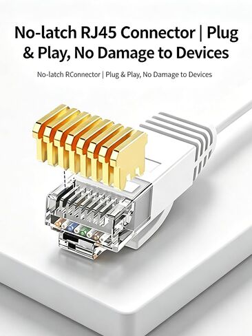 كابل إيثرنت Cat 6 بطول 50 قدم، سلك شبكة RJ45 LAN مسطح بسرعة 10 جيجابت في الثانية، سلك إنترنت عالي السرعة لجهاز بث وحدة تحكم ألعاب الكمبيوتر بمودم راوتر - أبيض in Kuwait