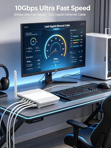 كابل إيثرنت Cat 6 بطول 50 قدم، سلك شبكة RJ45 LAN مسطح بسرعة 10 جيجابت في الثانية، سلك إنترنت عالي السرعة لجهاز بث وحدة تحكم ألعاب الكمبيوتر بمودم راوتر - أبيض in Kuwait