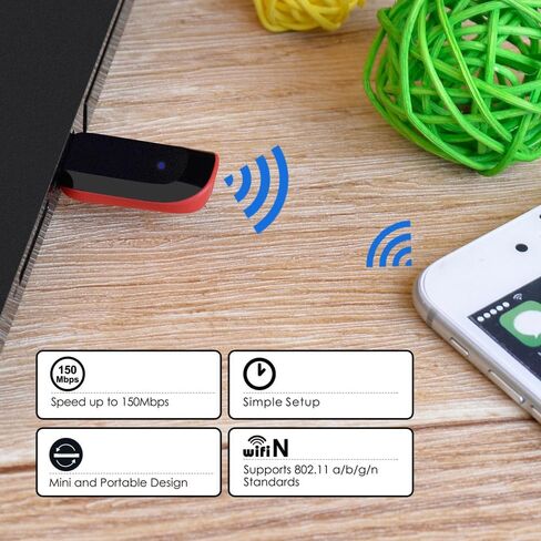 محول لاسلكي USB بسرعة 150 ميجابت في الثانية بطاقة شبكة 2.4G دونجل واي فاي لسطح المكتب والكمبيوتر المحمول والكمبيوتر الشخصي 802.11b/g/n يدعم نظام التشغيل Windows Mac in Kuwait