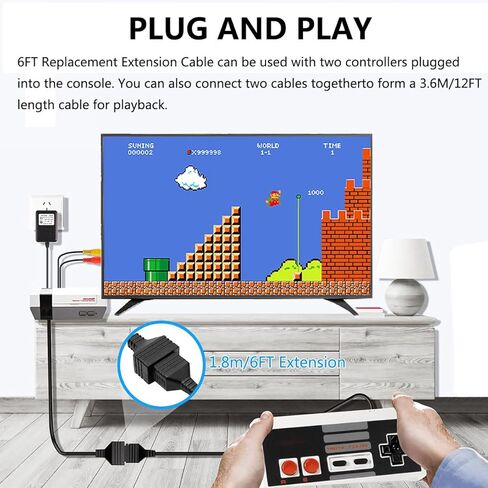 كابلات تمديد 7P لوحدة تحكم Nintendo NES الكلاسيكية، 2 حزمة من أسلاك تمديد 6FT لملحقات وحدة تحكم ألعاب Nintendo NES الأصلية (1985) in Kuwait