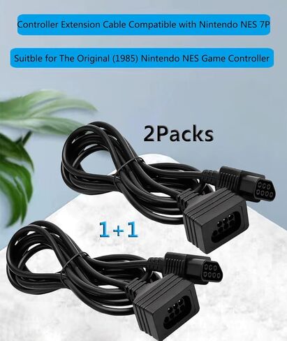 كابلات تمديد 7P لوحدة تحكم Nintendo NES الكلاسيكية، 2 حزمة من أسلاك تمديد 6FT لملحقات وحدة تحكم ألعاب Nintendo NES الأصلية (1985) in Kuwait
