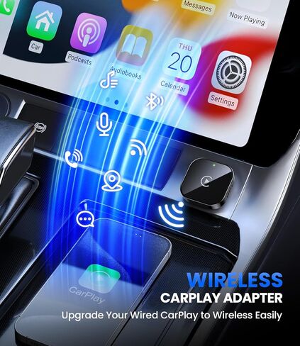 محول CarPlay اللاسلكي من Teeran لهاتف iPhone (ترقية 2026)، توصيل وتشغيل صغير للسيارات مع Apple CarPlay سلكي من المصنع، اتصال سريع ومستقر، إعداد سهل، توافق واسع للمركبات (أسود) in Kuwait