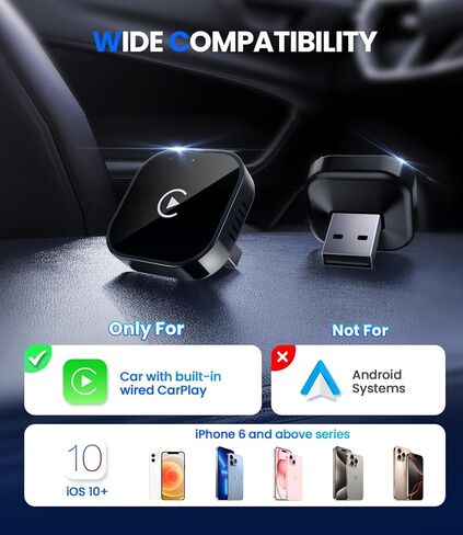 محول CarPlay اللاسلكي من Teeran لهاتف iPhone (ترقية 2026)، توصيل وتشغيل صغير للسيارات مع Apple CarPlay سلكي من المصنع، اتصال سريع ومستقر، إعداد سهل، توافق واسع للمركبات (أسود) in Kuwait