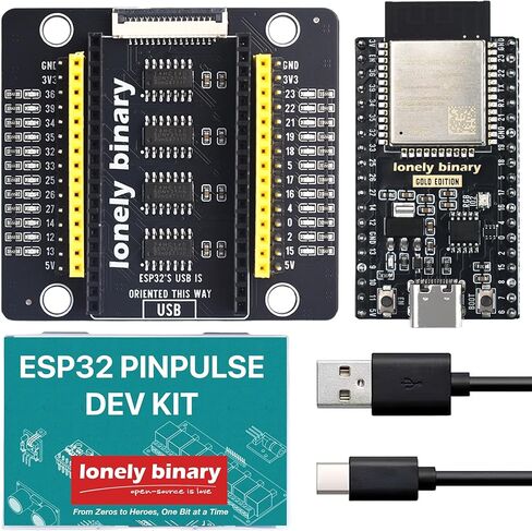 Lonely Binary ESP32 Gold Edition Development Kit with PinPulse Shield - Visual GPIO LEDs, Plug & Play Display Port, WiFi & Bluetooth Dev Board Compatible with Arduino IDE, MicroPython, ESP-IDF, C/C++ in Kuwait