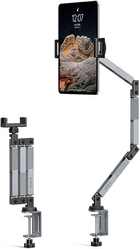 ORICO Tablet Mount, 360° Adjustable Tablet Stand Holder for iPad, Foldable Aluminum Arms, Ergonomic Viewing for Standing Desk & Nightstand, Fits 4.7"-12.9" Tablets & Phones- RA1, Gray in Kuwait