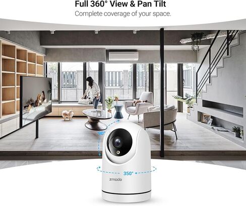 كاميرا أمان لاسلكية Zmodo تدور 360 درجة، دقة 1080 بكسل عالية الدقة، كشف الذكاء الاصطناعي الذكي، رؤية ليلية، صوت ثنائي الاتجاه، واي فاي 2.4/5 جيجا هرتز (1) in Kuwait