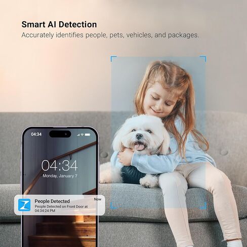 كاميرا أمان لاسلكية Zmodo تدور 360 درجة، دقة 1080 بكسل عالية الدقة، كشف الذكاء الاصطناعي الذكي، رؤية ليلية، صوت ثنائي الاتجاه، واي فاي 2.4/5 جيجا هرتز (1) in Kuwait
