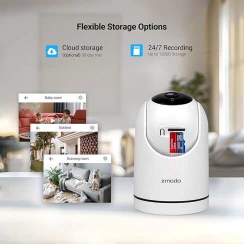 كاميرا أمان لاسلكية Zmodo تدور 360 درجة، دقة 1080 بكسل عالية الدقة، كشف الذكاء الاصطناعي الذكي، رؤية ليلية، صوت ثنائي الاتجاه، واي فاي 2.4/5 جيجا هرتز (1) in Kuwait