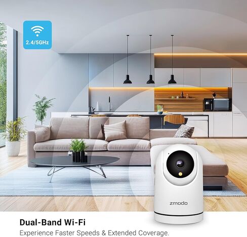 كاميرا أمان لاسلكية Zmodo تدور 360 درجة، دقة 1080 بكسل عالية الدقة، كشف الذكاء الاصطناعي الذكي، رؤية ليلية، صوت ثنائي الاتجاه، واي فاي 2.4/5 جيجا هرتز (1) in Kuwait