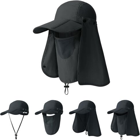 Foldable Baseball Cap with Detachable Neck Flap and Face Cover Portable Sun Hat Fishing Hats for Men Women in Kuwait