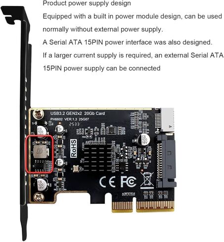 Diyeeni 20Gbps PCIE USB C Card with Internal Type E to Type C and 15 Pin USB Header Expansion Card, PCI Express 3.0 x4 Front Panel Adapter, for Desktop PC in Kuwait