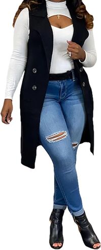 Women's Casual Sleeveless Long Sweater Vest Open Front Knit Cardigan Waistcoat with Pockets in Kuwait