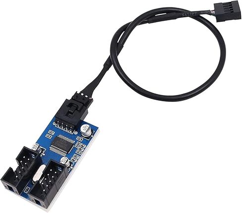 موزع رأس USB ذو 9 سنون، 1 إلى 2 منافذ، بطاقة توسيع USB 2.0 داخلية للوحة الأم للكمبيوتر الشخصي، مع دعم لاصق in Kuwait