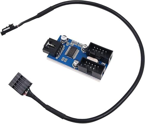 موزع رأس USB ذو 9 سنون، 1 إلى 2 منافذ، بطاقة توسيع USB 2.0 داخلية للوحة الأم للكمبيوتر الشخصي، مع دعم لاصق in Kuwait