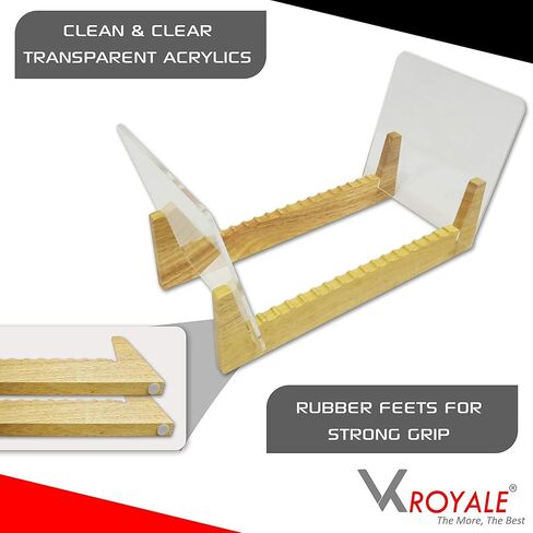 VK-Royal Vinyl Records Storage Holder Display Stand – "12 inch Holds Up to 50 Turntable LP's Records Albums – Wood Stand, Rubber Grip pad and Clear Acrylic Ends – Vinyl Record Storage Stand (Pine) in Kuwait