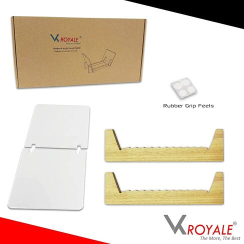 VK-Royal Vinyl Records Storage Holder Display Stand – "12 inch Holds Up to 50 Turntable LP's Records Albums – Wood Stand, Rubber Grip pad and Clear Acrylic Ends – Vinyl Record Storage Stand (Pine) in Kuwait