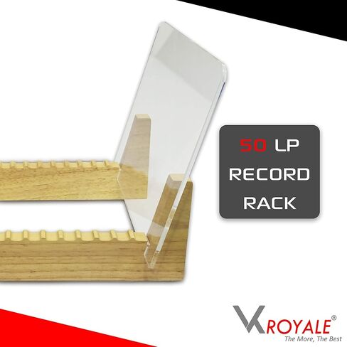VK-Royal Vinyl Records Storage Holder Display Stand – "12 inch Holds Up to 50 Turntable LP's Records Albums – Wood Stand, Rubber Grip pad and Clear Acrylic Ends – Vinyl Record Storage Stand (Pine) in Kuwait