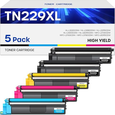 TN229XL Toner Cartridge 5 Pack (with Chip) High Yield Replacement for Brother TN229XL TN229 to Work for MFC-L3720CDW MFC-L3780CDW HL-L3220CDW HL-3280CDW HL-L3300CDW Printers(2 Black/C/M/Y) in Kuwait