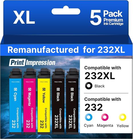 مجموعة خراطيش حبر 232XL المعاد تصنيعها لخرطوشة حبر Epson 232 لخرطوشة حبر Epson 232 232XL 232 XL T232 تعمل لطابعة Epson XP-4205 XP-4200 Workforce WF-2930 WF-2950، 5 عبوات-BCMY in Kuwait