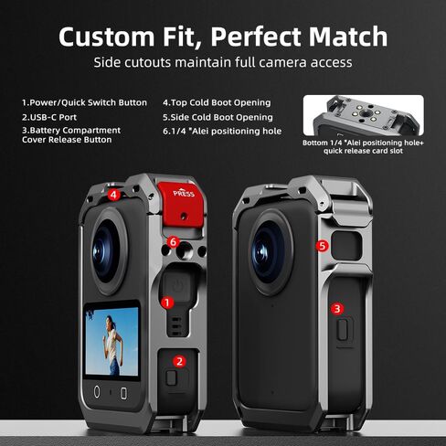 قفص كاميرا معدني متوافق مع ملحقات DJI Osmo 360، حافظة واقية من الألومنيوم، غطاء عدسة من السيليكون، إطار هيكلي موسع، تبديد الحرارة وحماية من السقوط، قفص كاميرا العمل in Kuwait