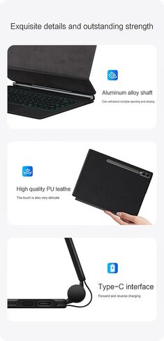 حافظة لوحة مفاتيح بلوتوث لاسلكية مغناطيسية ذكية لهاتف Huawei MatePad Pro 12.2 بوصة 2025 (أسود، MatePad Pro 12.2"، لوحة مفاتيح عائمة مغناطيسية بإضاءة خلفية بـ 7 ألوان) in Kuwait