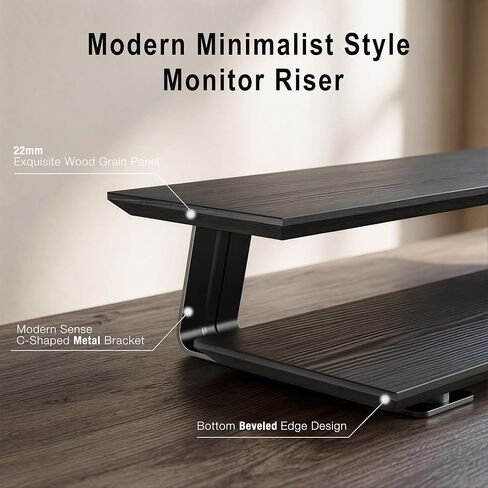2-Tier Dual Monitor Riser with 6-Port Hub – 39.4" Extra Wide Solid Wood Plywood Desk Stand for Dual Monitors, 30w Fast Charging USB C/A Ports, Heavy Duty Desk Organizer, Black Wood Grain Finish in Kuwait