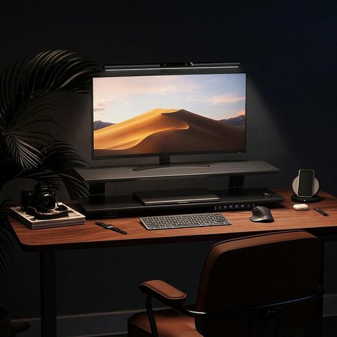 2-Tier Dual Monitor Riser with 6-Port Hub – 39.4" Extra Wide Solid Wood Plywood Desk Stand for Dual Monitors, 30w Fast Charging USB C/A Ports, Heavy Duty Desk Organizer, Black Wood Grain Finish in Kuwait