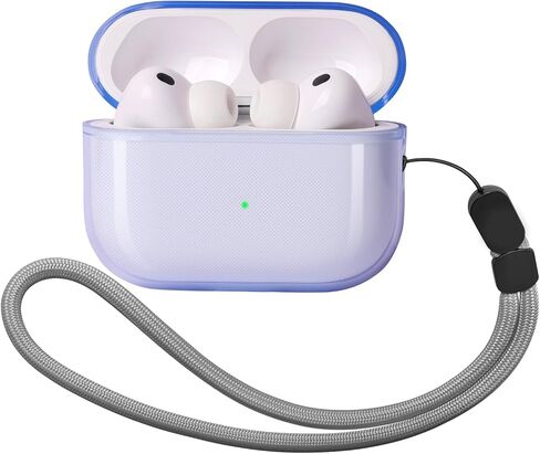 حافظة لجهاز AirPods Pro 3، مادة TPU ممتازة متوسطة الصلابة، عالية الشفافية، مادة TPU طويلة الأمد مضادة للاصفرار، تصميم مضاد للانفصال للغطاء، متوافق مع الشحن اللاسلكي، تأتي مع حبل (أزرق) in Kuwait