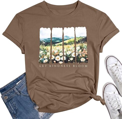 KIDDAD Kindness Matters Shirt Women Boho Floral Graphic Be Kind Tee Short Sleeve Inspirational Teacher Tops in Kuwait