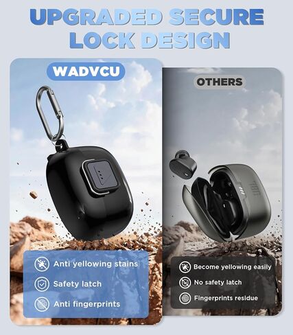 WADVCU[Upgrade Secure Lock] for JBL Tune Buds 2 Case Cover with Cleaner kit, Protective TPU Transparent Hard Shell ONLY Compatible with JBL Tune Buds 2nd Gen Earbuds Charging Case with Keychain(Black) in Kuwait