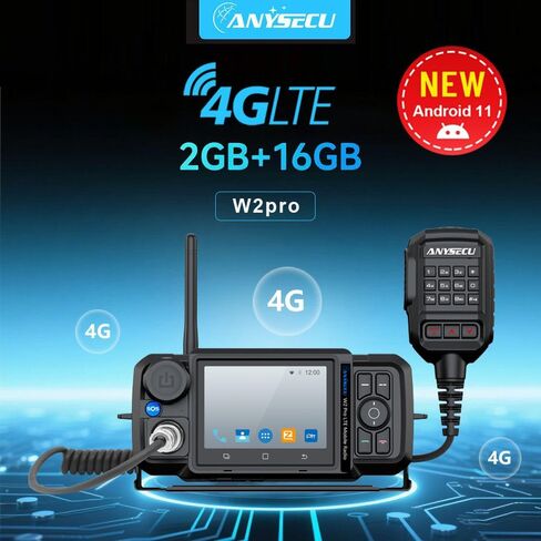 راديو السيارة ANYSECU W2 Pro 4G LTE، أندرويد 11، ذاكرة الوصول العشوائي 2 جيجابايت + ذاكرة الوصول العشوائي 16 جيجابايت، شاشة تعمل باللمس مع نظام تحديد المواقع العالمي (GPS)، BT، واي فاي، تعمل مع Zello، منصة PTT الحقيقية in Kuwait