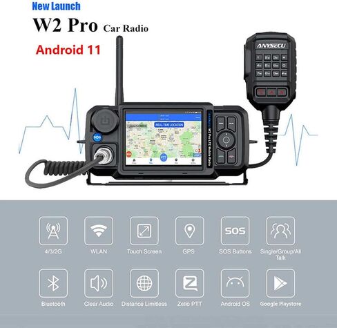 راديو السيارة ANYSECU W2 Pro 4G LTE، أندرويد 11، ذاكرة الوصول العشوائي 2 جيجابايت + ذاكرة الوصول العشوائي 16 جيجابايت، شاشة تعمل باللمس مع نظام تحديد المواقع العالمي (GPS)، BT، واي فاي، تعمل مع Zello، منصة PTT الحقيقية in Kuwait
