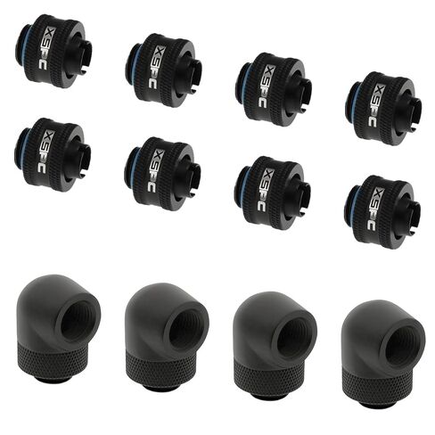 XSPC G1/4" 3/8" ID، 1/2" OD تركيب ضغط V2 (8 عبوات) وG1/4" 90 درجة تركيب دوار V2 (4 عبوات)، أسود غير لامع in Kuwait