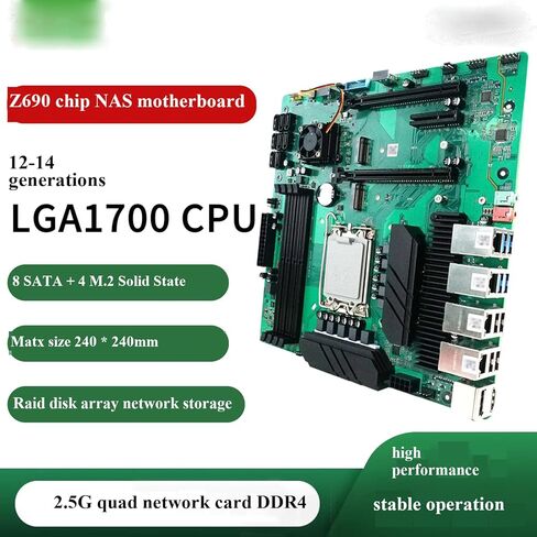 اللوحة الأم NAS بشريحة Z690، اللوحة الأم الصناعية تدعم معالجات Intel 12/13/14th LGA1700، شبكة i226 4x2.5G، 8xSATA، 4K DP HDMI، فتحات PCIE X16/X4، 4*M.2 NVMe، 4*DDR4، جدار حماية لجهاز التوجيه الناعم M-ATX in Kuwait