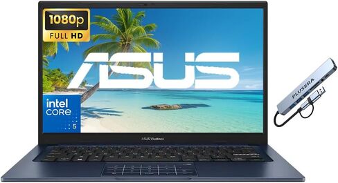 ASUS Vivobook 14" FHD Business Laptop Computer, Intel Core 5 120U (10-core) Processor, 16GB RAM 1TB SSD, Windows 11, AI Copilot, Camera Privacy Shutter, PLUSERA 8-in-1 Hub Included, Quiet Blue in Kuwait