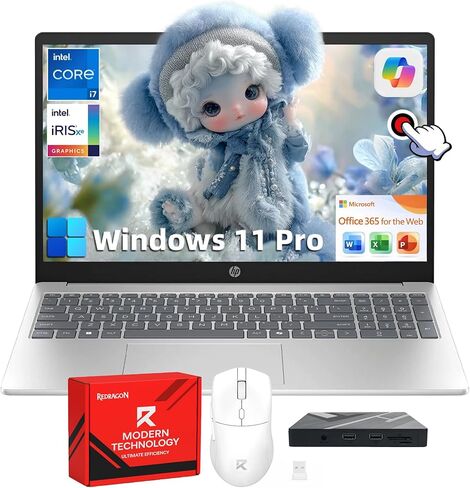 HP 15 Touchscreen Business Laptop - Win 11 Pro | Free Office 365 for The Web | 15.6" FHD Anti-Glare Display | Intel 10-Core i7 1355U | 16GB RAM + 512GB SSD | Intel Iris Xe GPU | Wi-Fi 6 | Copilot in Kuwait