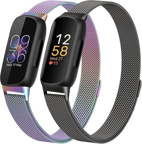 سوار شبكي JKD متوافق مع جهاز تتبع اللياقة البدنية Fitbit Inspire 3، أساور معصم من الفولاذ المقاوم للصدأ، أشرطة معدنية ناعمة بديلة لأحزمة Fitbit Inspire 3، أسود ملون in Kuwait