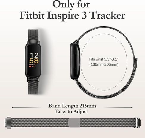 سوار شبكي JKD متوافق مع جهاز تتبع اللياقة البدنية Fitbit Inspire 3، أساور معصم من الفولاذ المقاوم للصدأ، أشرطة معدنية ناعمة بديلة لأحزمة Fitbit Inspire 3، أسود ملون in Kuwait