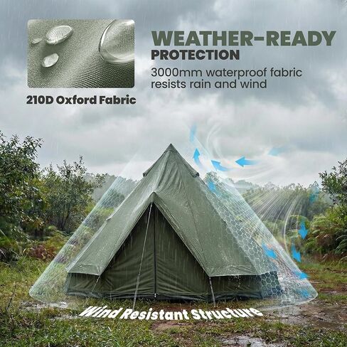 Outsunny Teepee Tent, Waterproof Camping Tent with Detachable Stove Jack, Ground Sheet and Carry Bag, for 4-6 People Outdoor Camping Hiking, Army Green in Kuwait