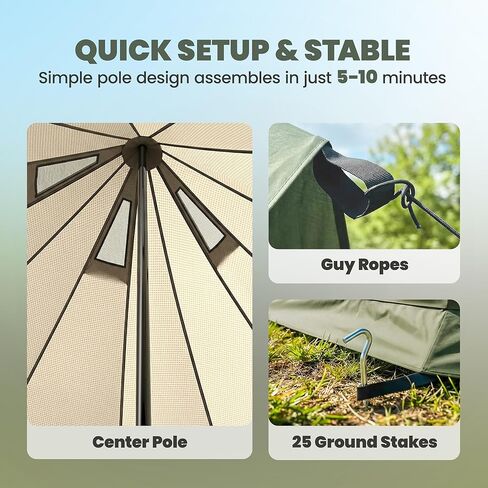Outsunny Teepee Tent, Waterproof Camping Tent with Detachable Stove Jack, Ground Sheet and Carry Bag, for 4-6 People Outdoor Camping Hiking, Army Green in Kuwait