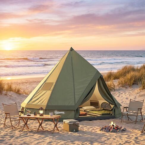 Outsunny Teepee Tent, Waterproof Camping Tent with Detachable Stove Jack, Ground Sheet and Carry Bag, for 4-6 People Outdoor Camping Hiking, Army Green in Kuwait