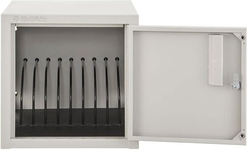 Global Industrial Wall or Desk Tablet Charging Station, Up to 8 Device Capacity, Steel Construction, 19" W x 13" D x 14" H, 120V, 30 Lbs Capacity, Beige, Assembled in Kuwait