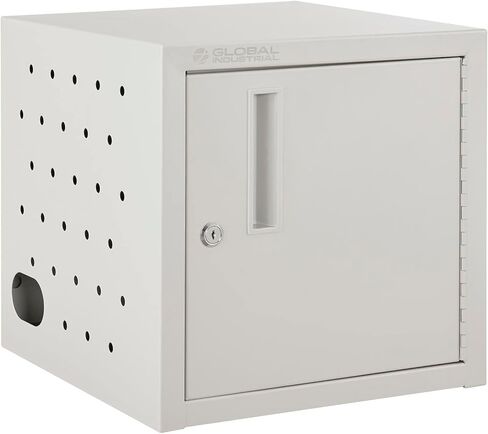 Global Industrial Wall or Desk Tablet Charging Station, Up to 8 Device Capacity, Steel Construction, 19" W x 13" D x 14" H, 120V, 30 Lbs Capacity, Beige, Assembled in Kuwait