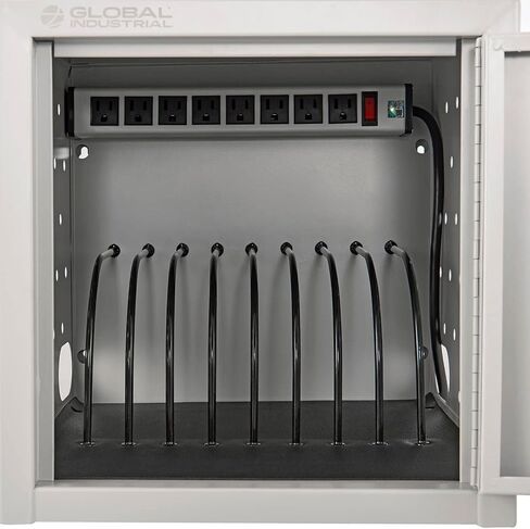 Global Industrial Wall or Desk Tablet Charging Station, Up to 8 Device Capacity, Steel Construction, 19" W x 13" D x 14" H, 120V, 30 Lbs Capacity, Beige, Assembled in Kuwait