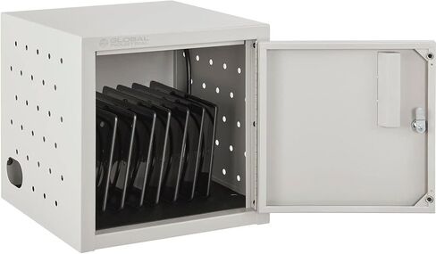 Global Industrial Wall or Desk Tablet Charging Station, Up to 8 Device Capacity, Steel Construction, 19" W x 13" D x 14" H, 120V, 30 Lbs Capacity, Beige, Assembled in Kuwait