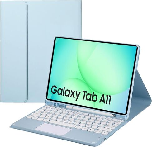 Touch Keyboard Case for Samsung Galaxy Tab A11 8.7 Inch 2025 and Galaxy Tab A9 8.7Inch 2023 - Soft TPU Cover with Detachable Bluetooth Touch Keyboard (Blue) in Saudi Arabia